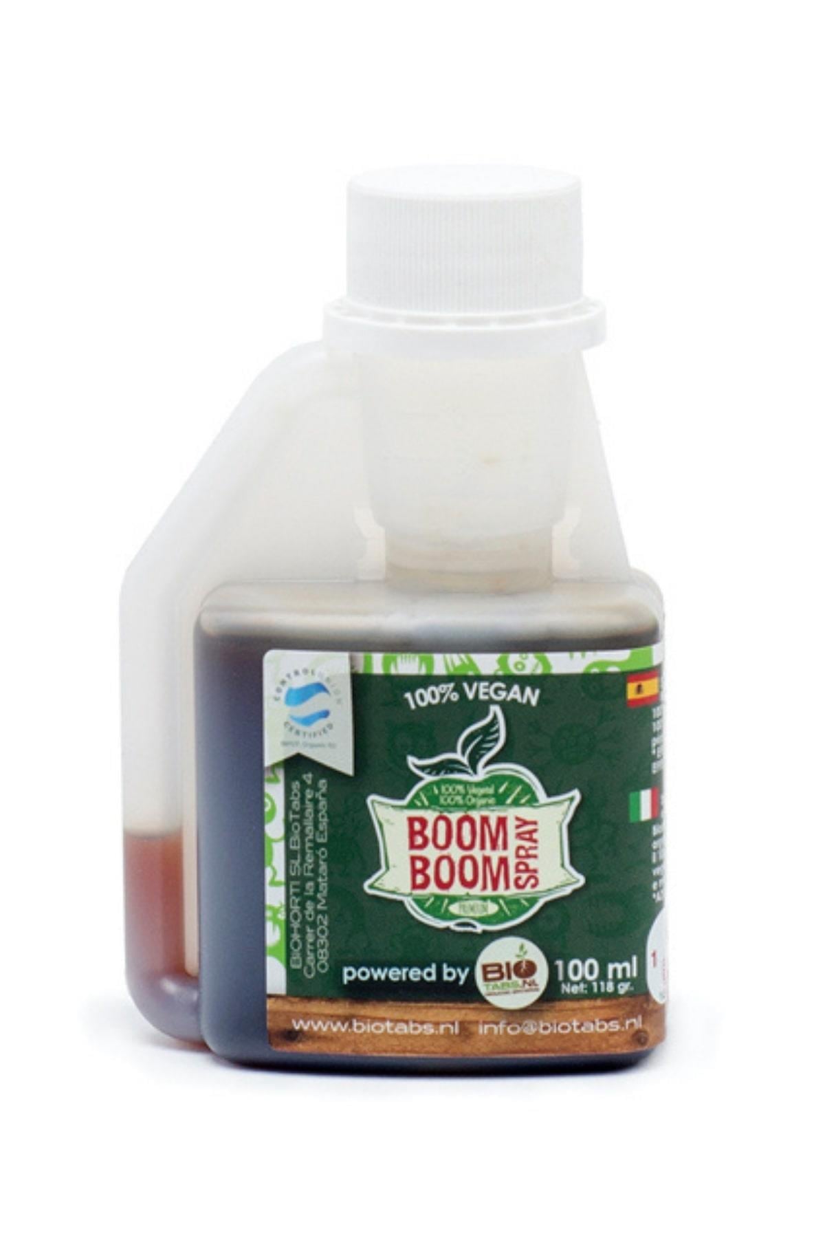 BioTabs Boom Boom Spray 100 ml – püskürtme başlıklı şişe ve BioTabs logolu renkli ürün etiketi