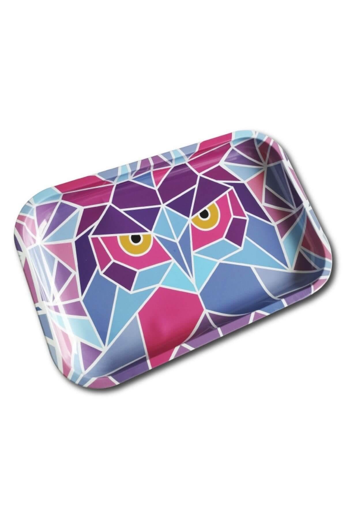 Büyük metal tepsi Psikedelik – 27x16 cm alüminyum tepsi ve çok renkli desenli iç yüzeyi