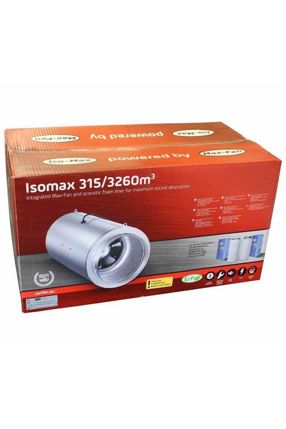 Can Iso-Max Silent 315 mm fan – büyük çaplı yalıtımlı metal fan gövdesi ve kanal bağlantı ağızları