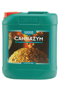 Cannazym 10 litre yeşil büyük bidon – turkuaz etiket, altın kök görseli, kırmızı kapak, kulplu gövde