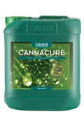 Canna Cure 5 litre yeşil bidon – yeşil etiket, su damlalı yaprak fotoğrafı, kulplu geniş gövde
