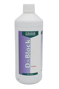 D-Block 1 litre beyaz şişe – mor etiket, D-Block yazısı, Pipe cleaner alt bandı ve beyaz vidalı kapak
