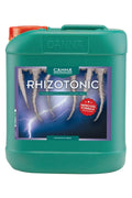 Rhizotonic 5 litre yeşil bidon – mor etiket, kök ve şimşek görseli, kırmızı kapak, kulplu geniş gövde