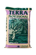 Canna Terra Professional 50 litre renkli baskılı çuval – bitki illüstrasyonlu ön yüz, altta marka şeridi