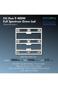 Citi 9 Duo 480 W grow LED lamba – dokuz modüllü geniş gövdeli, aktif soğutmalı full spektrum bitki lambası