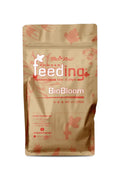 GHF Bio Bloom 125 gram kraft folyo poşet – mercan renkli yaprak deseni, BioBloom yazısı, kilitli ağız