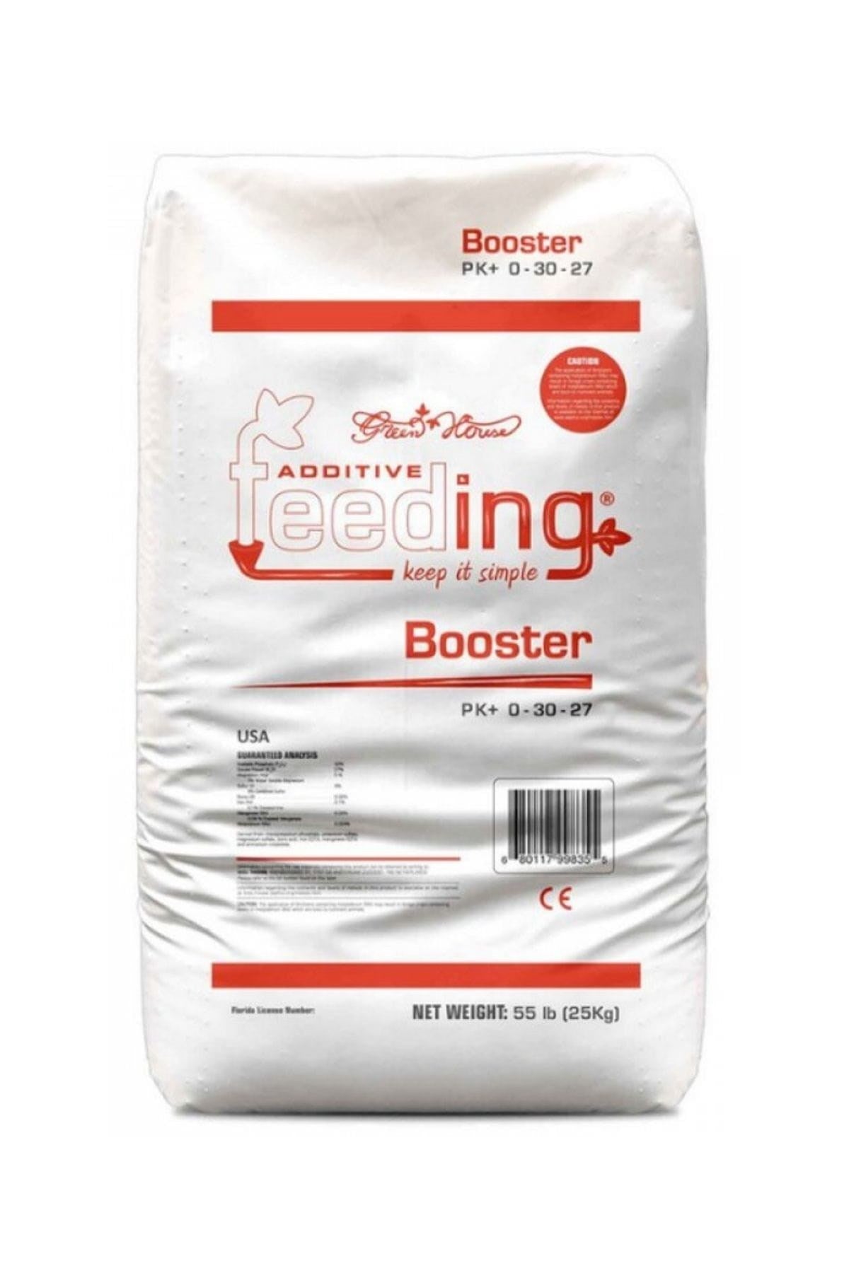 GHF Booster 25 kg beyaz çuval – kırmızı bantlı Additive Feeding baskısı, PK+ 0-30-27 ve CE işareti