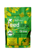 GHF Grow 500 gram yeşil folyo poşet – sarı yapraklı desen, Grow yazısı ve 21-5-10 değeri, kilitli ağız