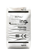 GHF Hybrids 25 kg beyaz çuval – siyah bantlı Powder Feeding baskısı, 15-7-22 değeri ve CE işareti