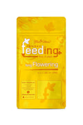 GHF Long Flowering 50 gram sarı folyo poşet – yapraklı desen, Powder Feeding logosu ve kilitli ağız