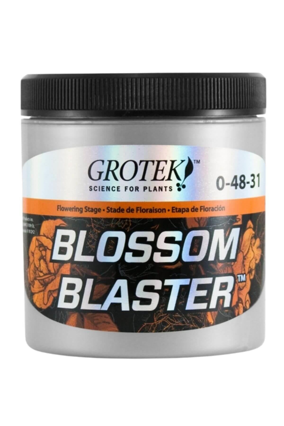 Grotek Blossom Blaster 130 gr – kapaklı kutuda beyaz toz ürün ve Grotek logolu ürün etiketi