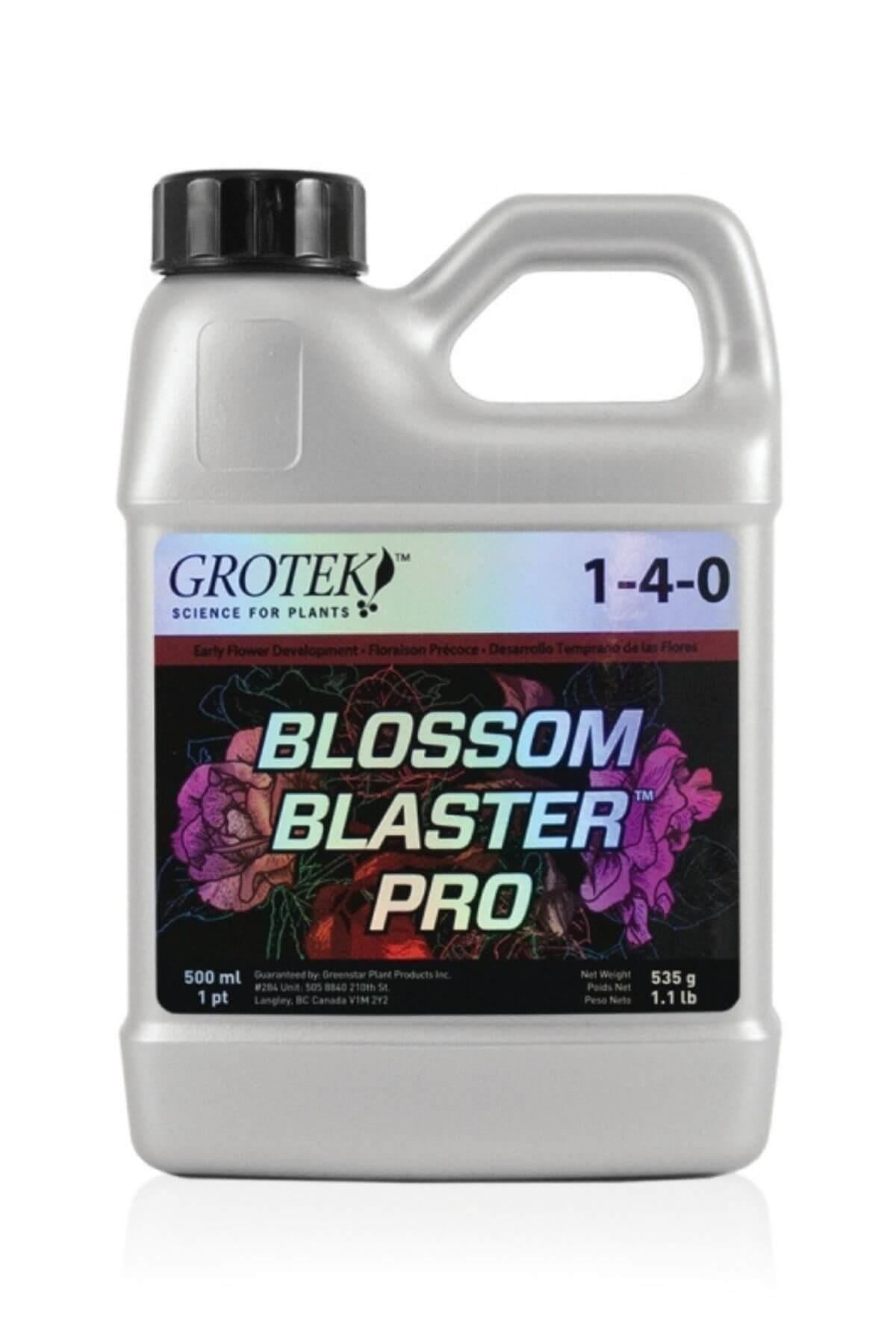 Grotek Blossom Blaster Pro 500 ml – kapaklı plastik şişe ve Grotek logolu renkli ürün etiketi
