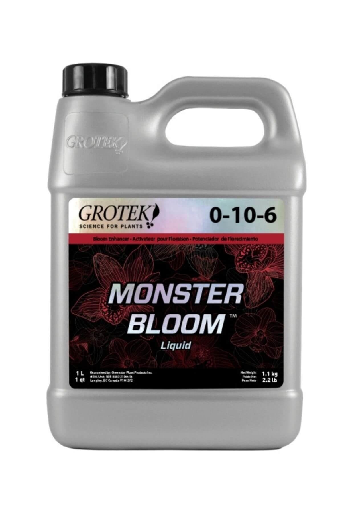Grotek Monster Bloom Likit 500 ml – kapaklı plastik şişe ve Grotek logolu renkli ürün etiketi