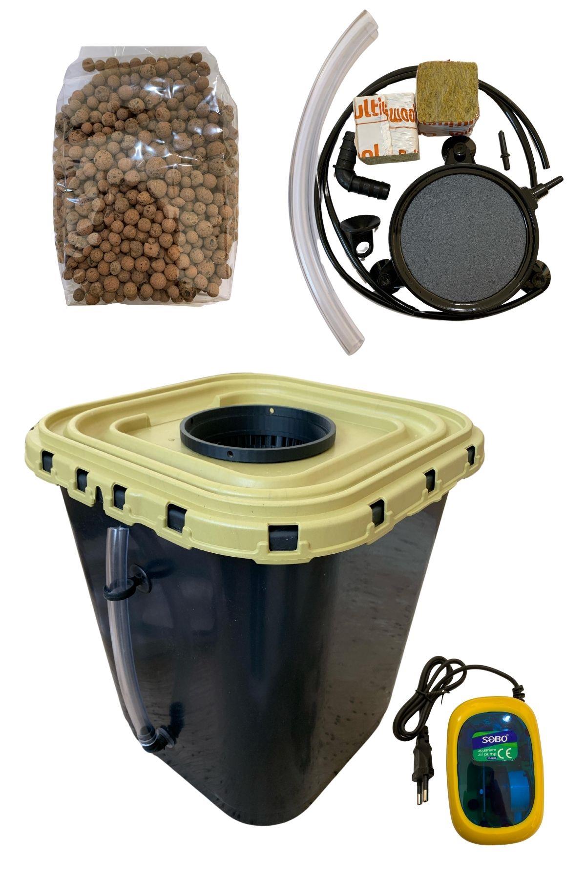 Grow Wizard DWC kit 30 litre – hidroponik saksılı, hava taşlı ve su seviye hortumlu derin su kültürü kovası