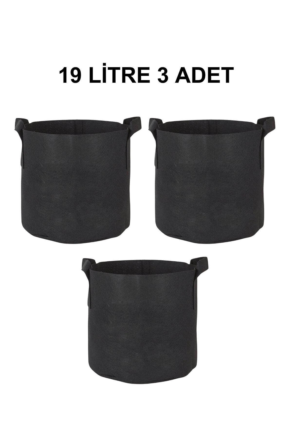 Grow Wizard 19 litre kumaş saksı 3 adet – üç adet siyah kumaş saksı ve güçlendirilmiş dikiş detayı