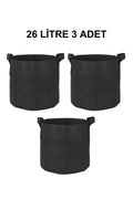 Grow Wizard 26 litre kumaş saksı 3 adet – üç adet yüksek gövdeli siyah kumaş saksı ve kulpları