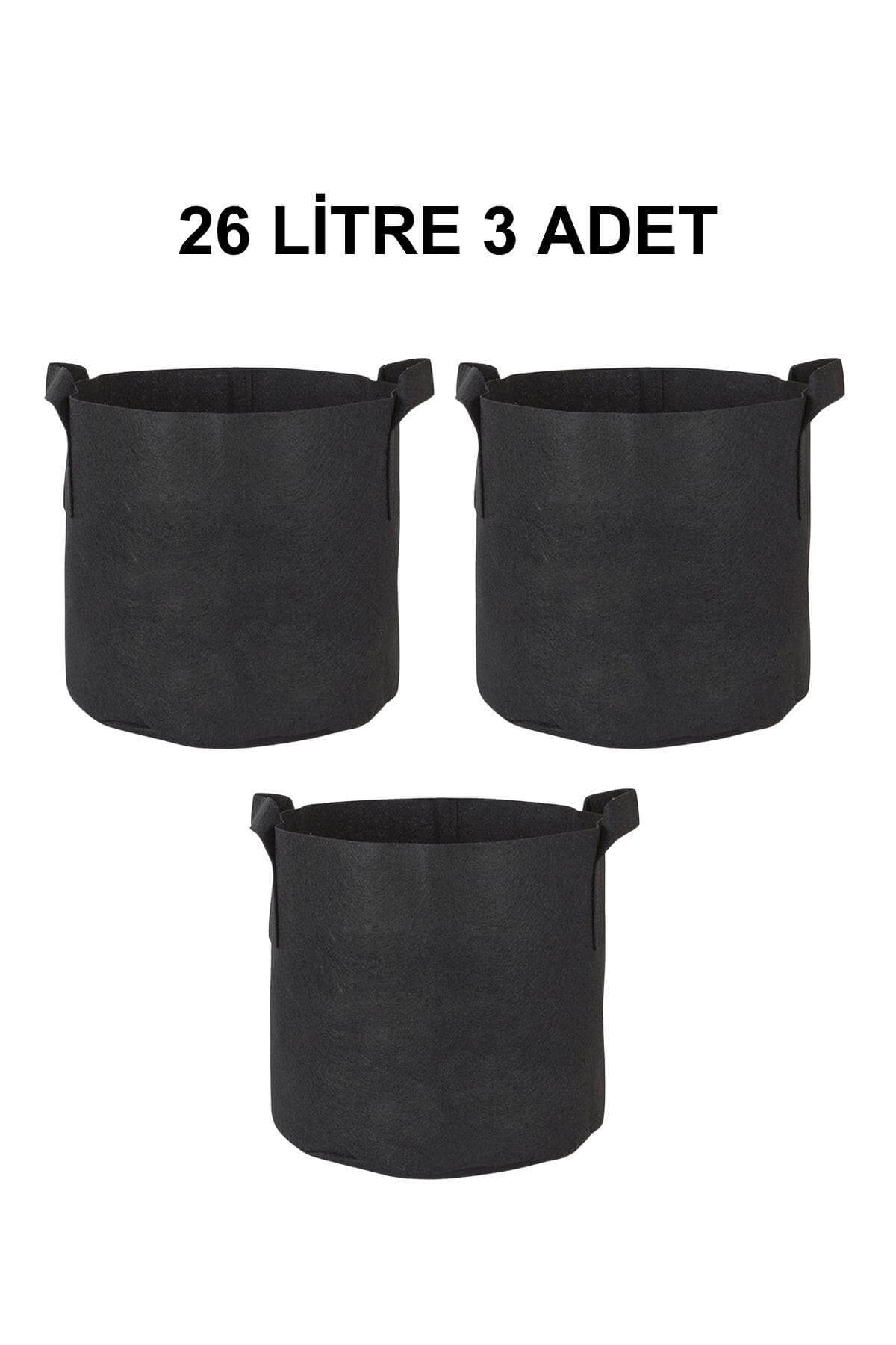 Grow Wizard 26 litre kumaş saksı 3 adet – üç adet yüksek gövdeli siyah kumaş saksı ve kulpları