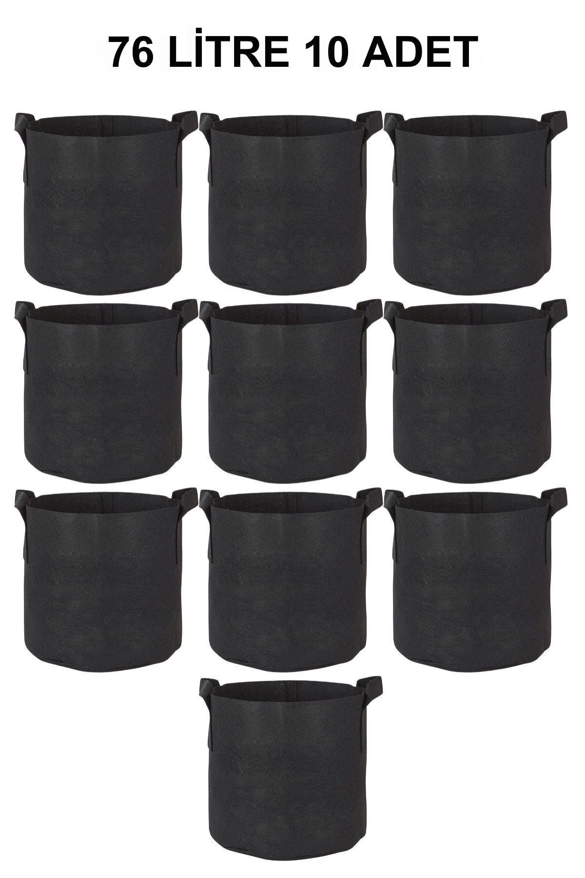 Grow Wizard 76 litre kumaş saksı 10 adet – on adet çok büyük siyah kumaş saksının istiflenmiş hali