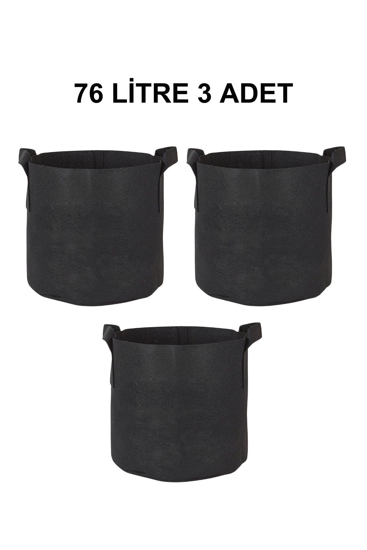 Grow Wizard 76 litre kumaş saksı 3 adet – üç adet en büyük boy siyah kumaş saksı yan yana
