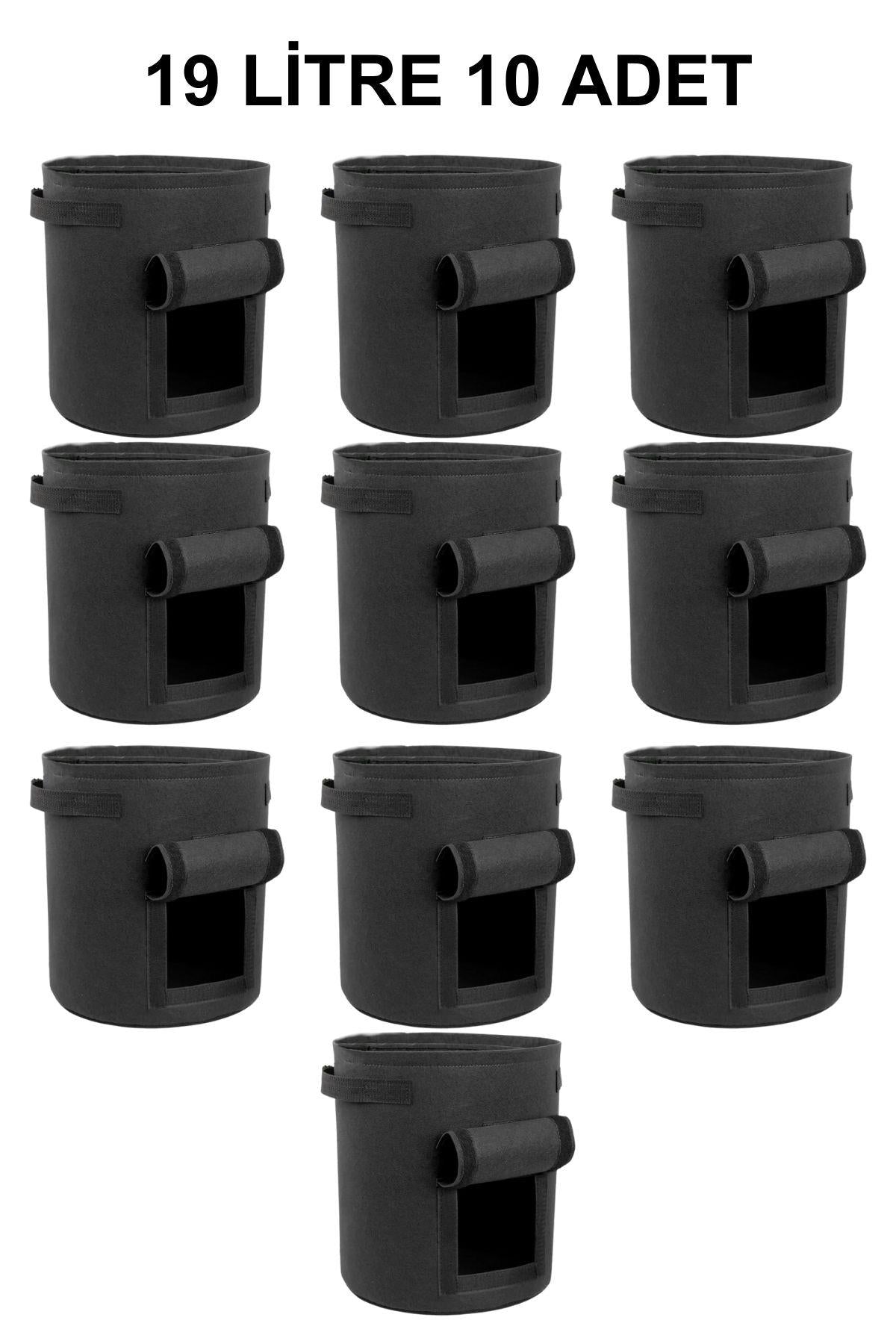 Grow Wizard 19 litre pencereli kumaş saksı 10 adet – on adet yan kapaklı siyah kumaş saksı istifi