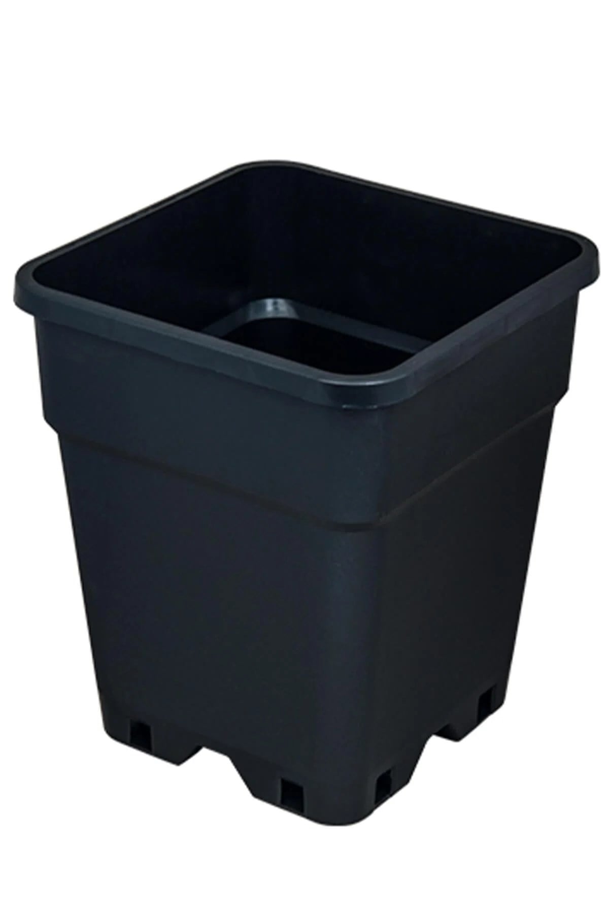 Grow Wizard 1 litre plastik kare saksı – siyah kare gövdeli küçük saksı ve taban drenaj delikleri