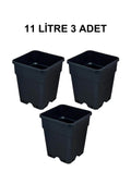 Grow Wizard 11 litre plastik kare saksı 3 adet – üç adet orta boy siyah kare saksı yan yana