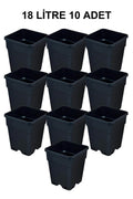 Grow Wizard 18 litre plastik kare saksı 10 adet – on adet büyük siyah kare saksının istiflenmiş hali