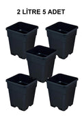 Grow Wizard 2 litre plastik kare saksı 5 adet – beş adet siyah kare saksının katlanmış paket görünümü