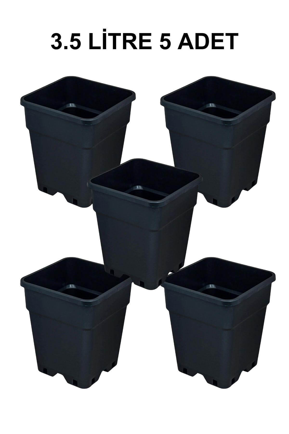 Grow Wizard 3,5 litre plastik kare saksı 5 adet – beş adet siyah kare saksının toplu paket görünümü