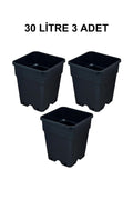 Grow Wizard 30 litre plastik kare saksı 3 adet – üç adet en büyük boy siyah kare saksı yan yana