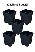 Grow Wizard 30 litre plastik kare saksı 5 adet – beş adet en büyük boy siyah kare saksının görünümü