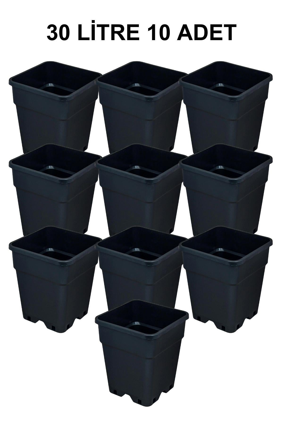 Grow Wizard 30 litre plastik kare saksı 10 adet – on adet en büyük boy siyah kare saksının istifi