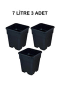 Grow Wizard 7 litre plastik kare saksı 3 adet – üç adet orta boy siyah kare saksı yan yana