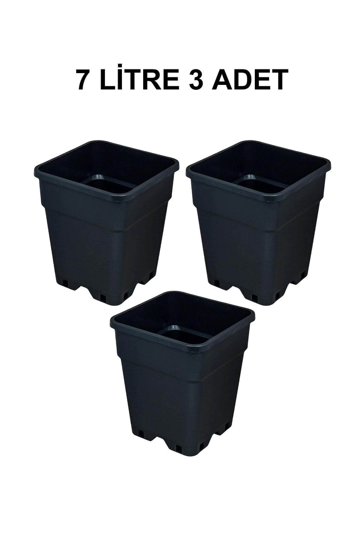 Grow Wizard 7 litre plastik kare saksı 3 adet – üç adet orta boy siyah kare saksı yan yana