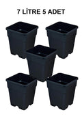 Grow Wizard 7 litre plastik kare saksı 5 adet – beş adet siyah kare saksının toplu paket görünümü