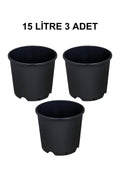 Grow Wizard 15 litre plastik yuvarlak saksı 3 adet – üç adet geniş siyah yuvarlak saksı yan yana