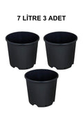 Grow Wizard 7 litre plastik yuvarlak saksı 3 adet – üç adet siyah yuvarlak saksı yan yana dizili
