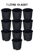 Grow Wizard 7 litre plastik yuvarlak saksı 10 adet – on adet siyah yuvarlak saksının istiflenmiş hali