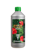 HousePlant Elixir 1 litre gümüş şişe – tropikal yapraklı yeşil etiket, yeşil kapak ve Hesi amblemi