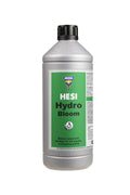Hesi Hydro Bloom 1 litre gümüş şişe – yeşil etiket, Hesi amblemi, siyah kapak ve ölçekli gövde