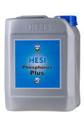 Phosphorus Plus 5 litre gri bidon – mavi etiket, Hesi amblemi, mavi kapak ve kulplu geniş gövde