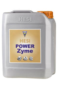 Hesi Power Zyme 5 litre gri bidon – krem sarısı etiket, Hesi amblemi, turuncu kapak ve kulplu gövde