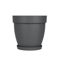 Cornet tabaklı dekoratif saksı 25 litre – 36,5 cm çaplı antrasit saksı ve alt tabağı