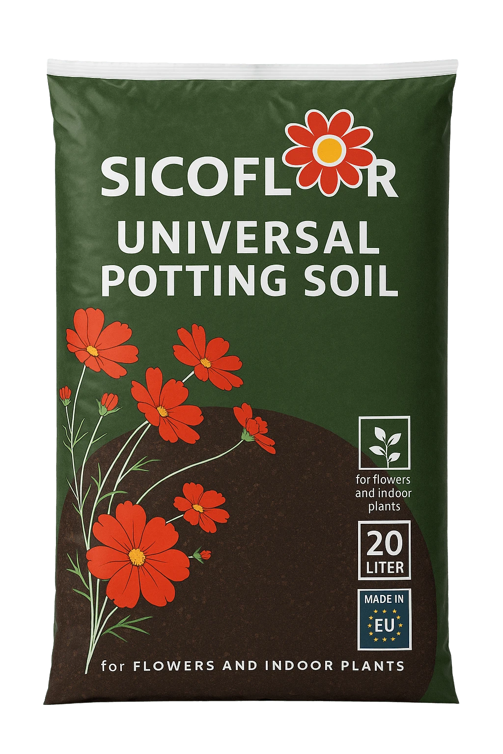 SICOFLOR Universal saksı toprağı 20 litre – AB üretimi dengeli harç paketi