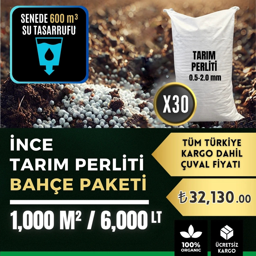 İnce perlit bahçe paketi 1.000 m² – 6.000 litre, 30 çuvallı tarla ölçeği