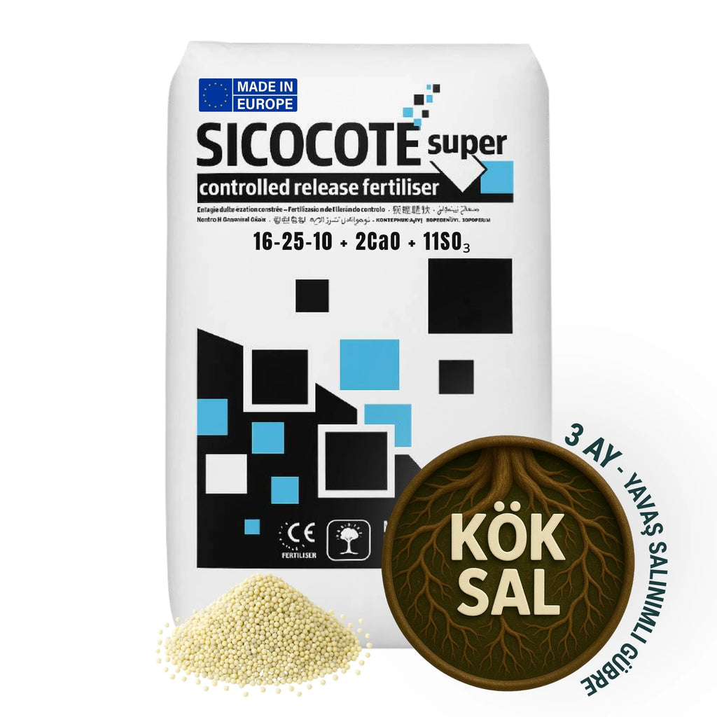 SICOCOTE NPK gübre 16-25-10 – 3 ay salınımlı yüksek fosforlu, 25 kg çuval
