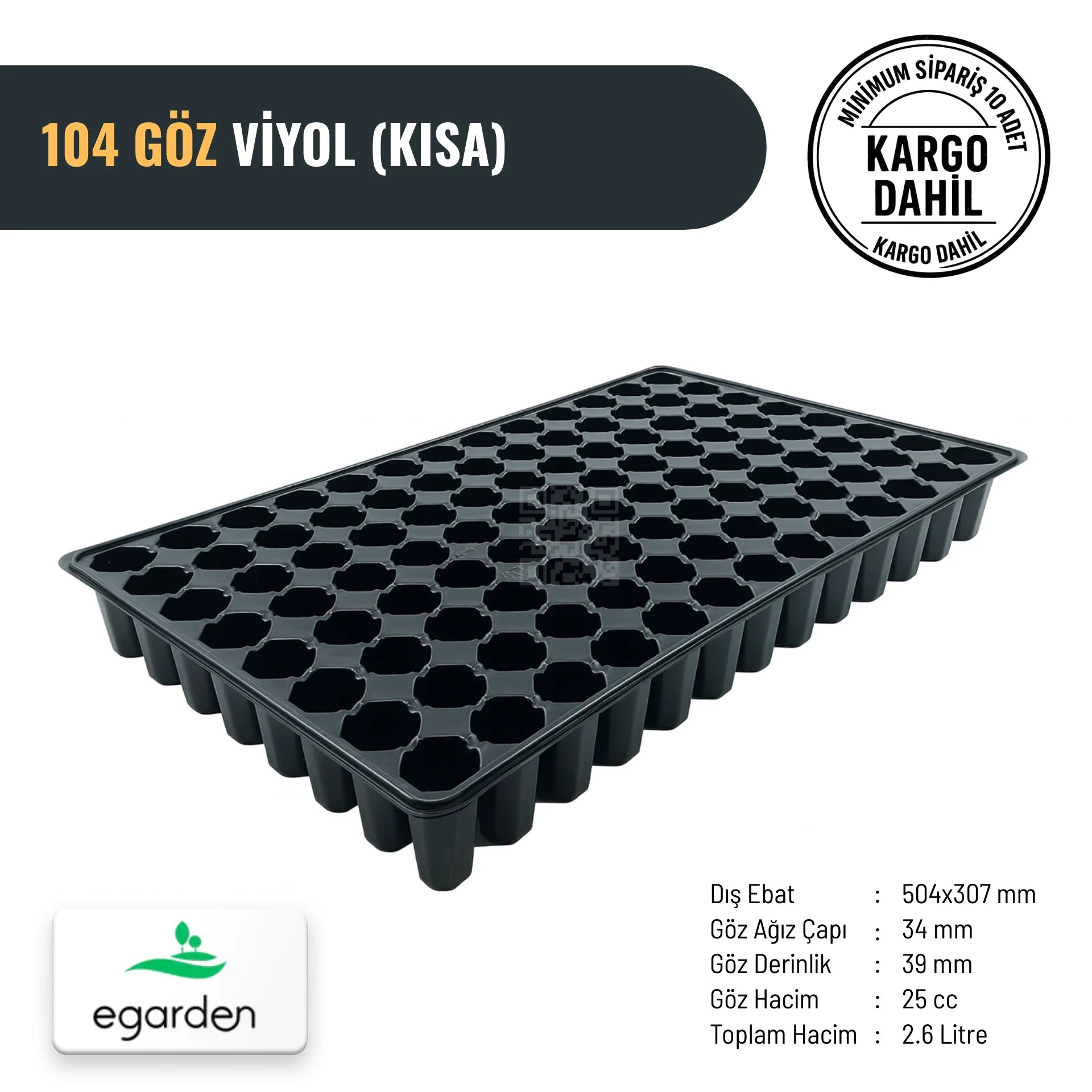 104 gözlü kısa fide viyolü – 25 cc hacimli, 39 mm sığ gözlü plastik çimlendirme kabı