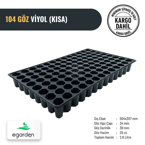 104 gözlü kısa fide viyolü – 25 cc hacimli, 39 mm sığ gözlü plastik çimlendirme kabı
