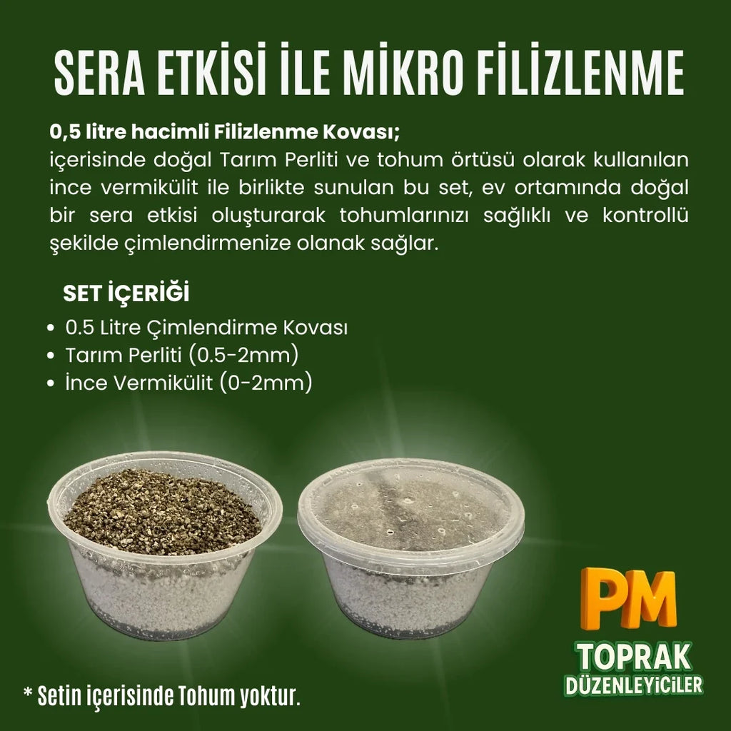 Mikro Yeşillik Büyütme Seti (Filizlenme Kovası) 0.5 Litre - ürünün ambalaj ve kullanım görünümü 2