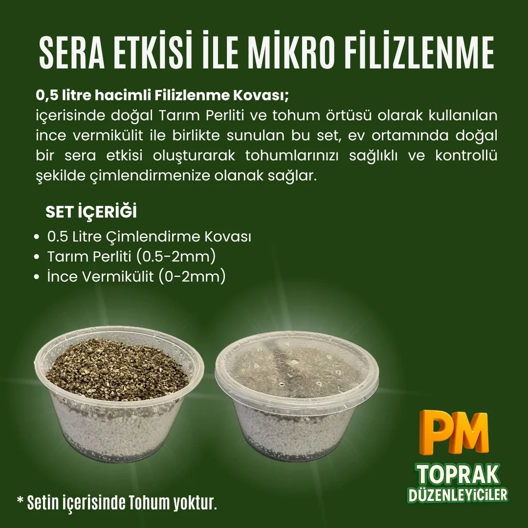 Mikro Yeşillik Büyütme Seti (Filizlenme Kovası) 0.5 Litre - ürünün ambalaj ve kullanım görünümü 2